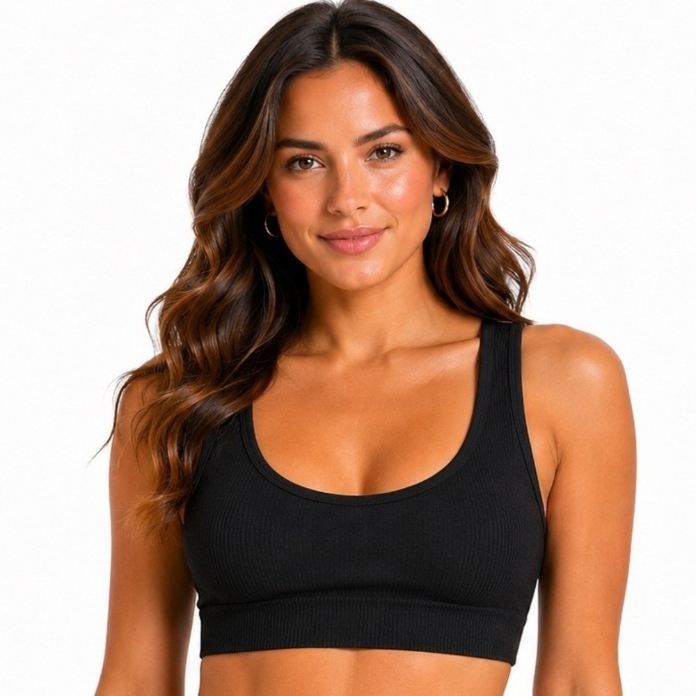 Avia Sports‎ Bra S New Black Double Scoop Seamless Low Support Yoga Gym Workouts